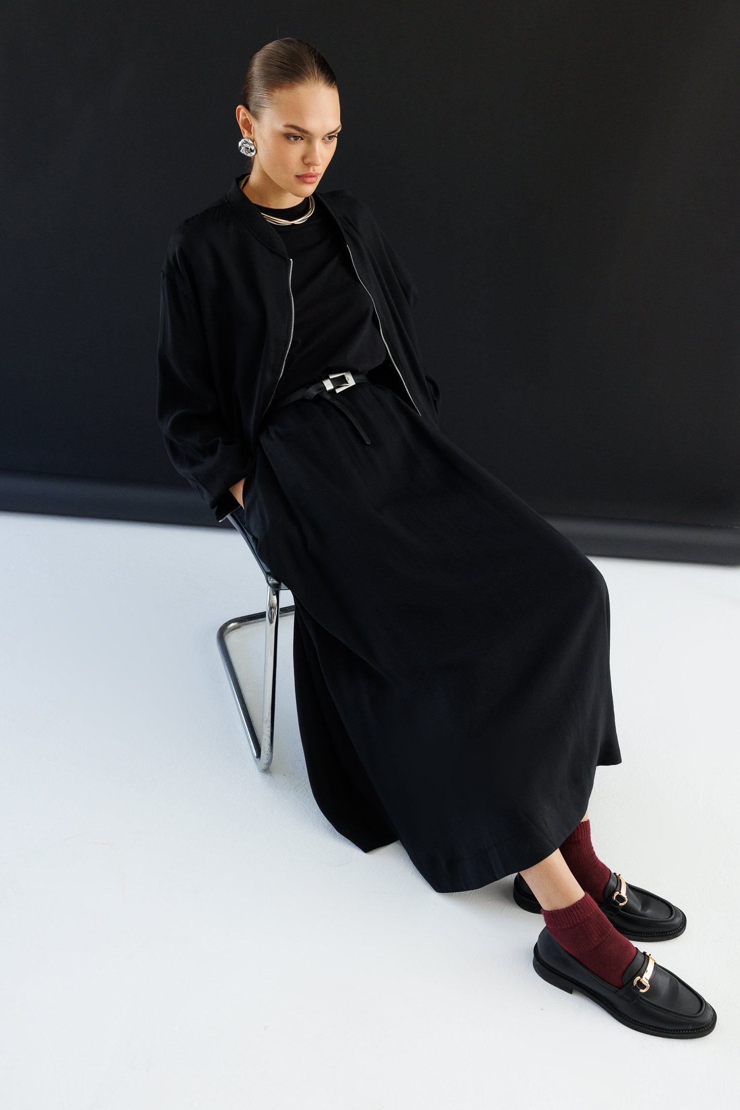 Mizalle Modal Karışımlı Siyah Oversize Bomber Ceket Mizalle Modal Karışımlı Siyah Oversize Bomber Ceket