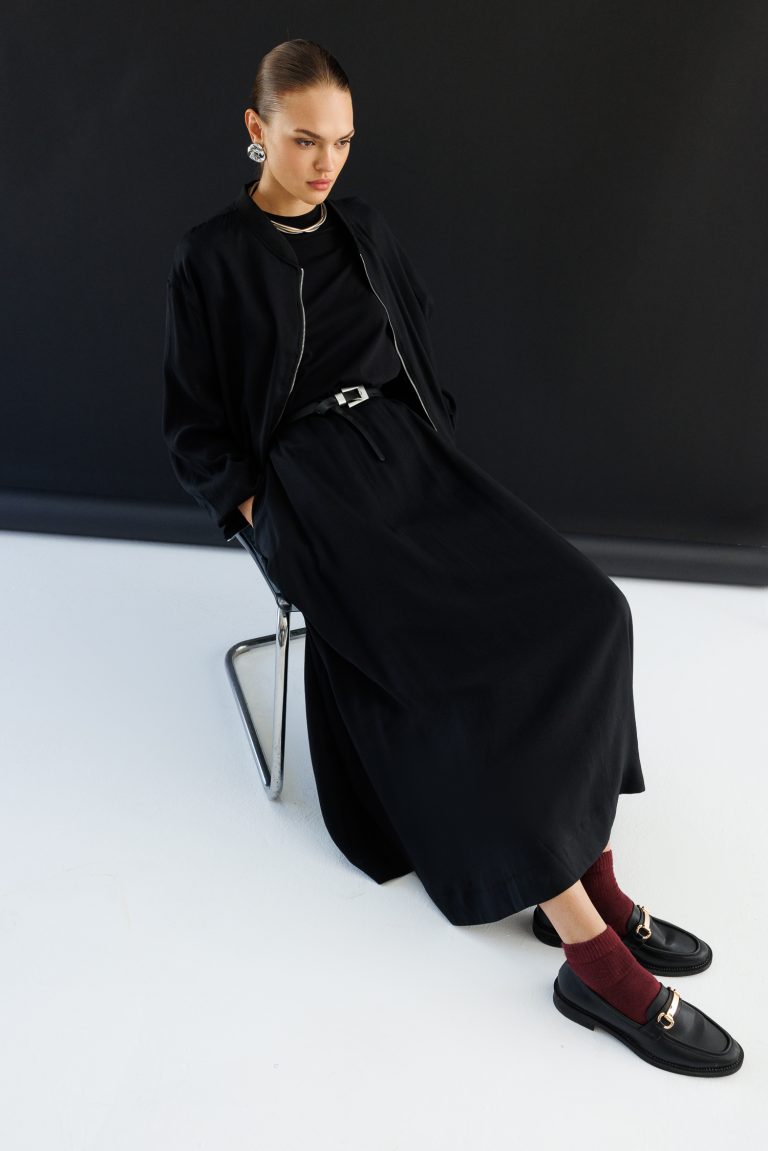 Mizalle Modal Karışımlı Siyah Oversize Bomber Ceket - Mizalle