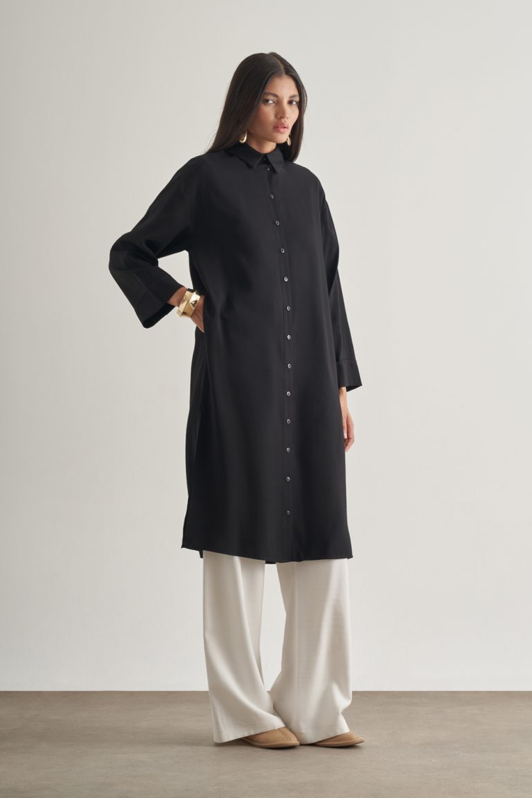 Mizalle Modal Karışımlı Siyah Uzun Tunik - Mizalle