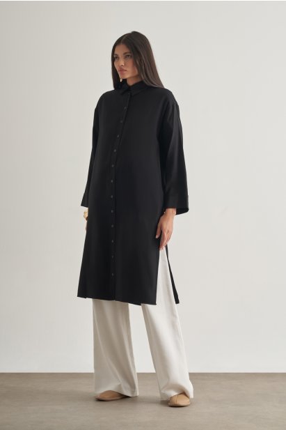 Mizalle Modal Karışımlı Siyah Uzun Tunik - Mizalle