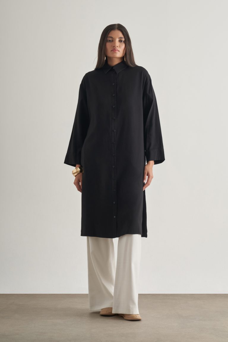 Mizalle Modal Karışımlı Siyah Uzun Tunik - Mizalle