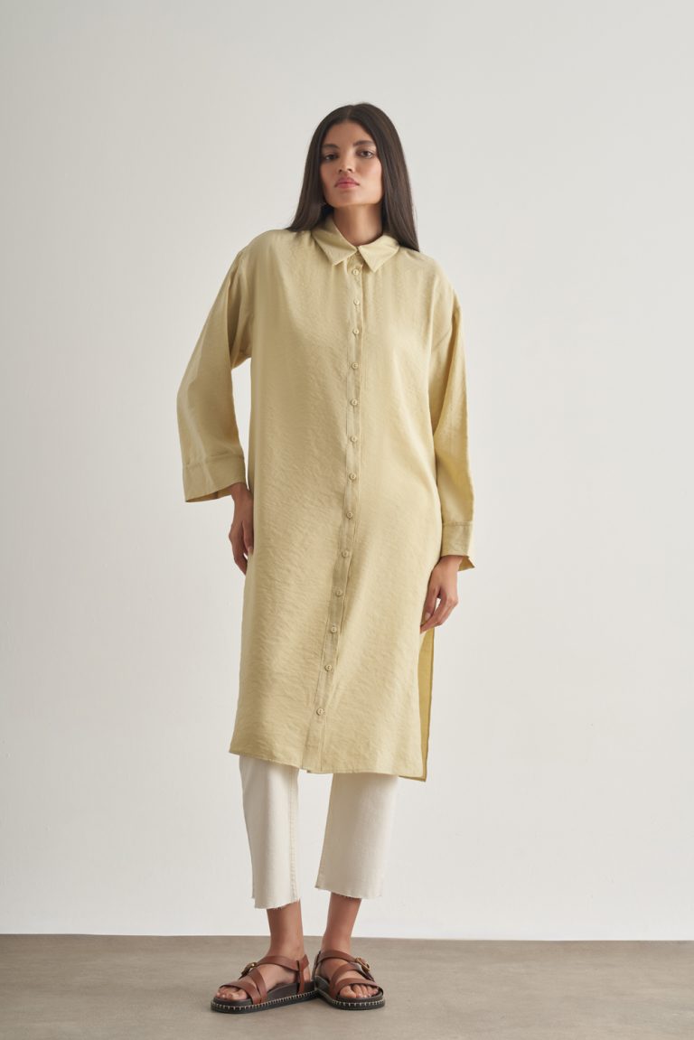 Mizalle Modal Karışımlı Su Yeşili Uzun Tunik - Mizalle