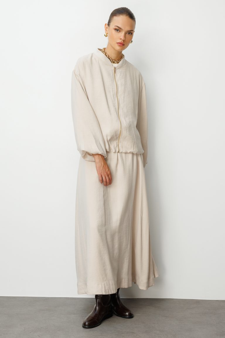 Mizalle Modal Karışımlı Taş Rengi Beli Lastikli Maksi Etek - Mizalle