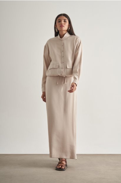 Mizalle Modal Karışımlı Taş Rengi Maksi Evaze Etek - Mizalle