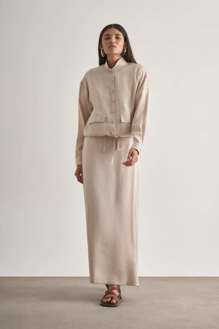 Mizalle Modal Karışımlı Taş Rengi Maksi Evaze Etek - Mizalle