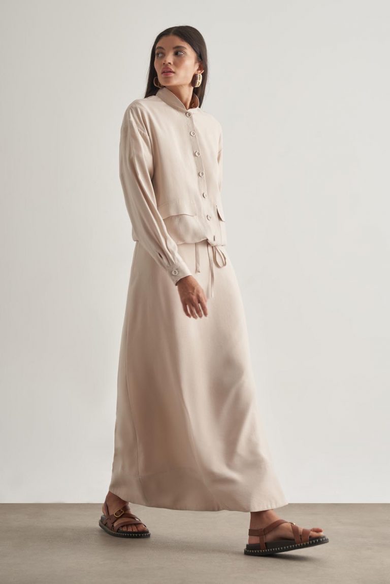 Mizalle Modal Karışımlı Taş Rengi Maksi Evaze Etek - Mizalle