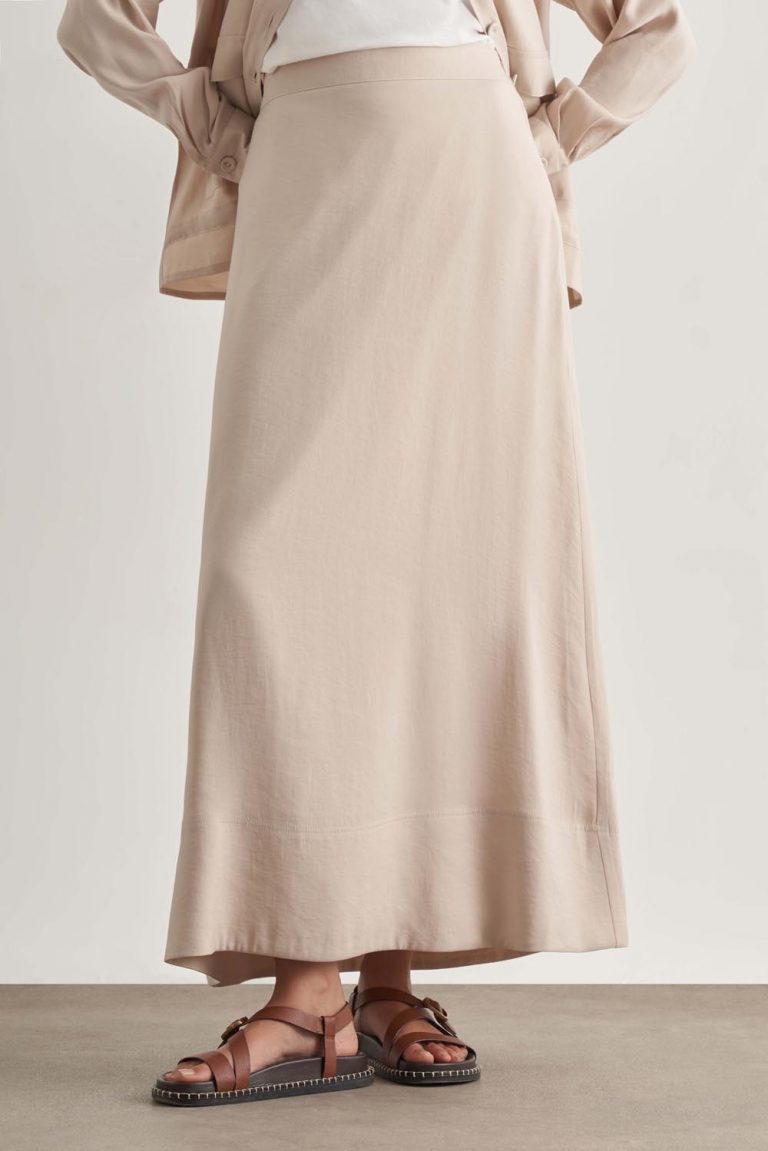Mizalle Modal Karışımlı Taş Rengi Maksi Evaze Etek - Mizalle