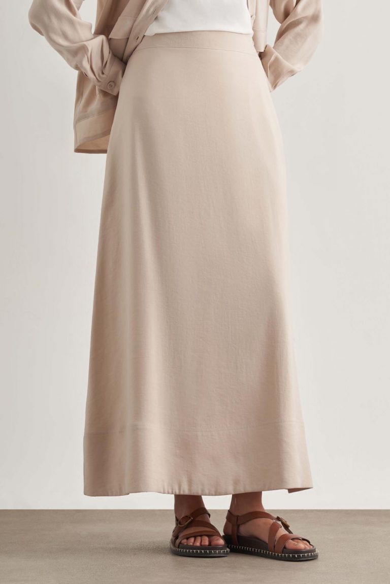 Mizalle Modal Karışımlı Taş Rengi Maksi Evaze Etek - Mizalle