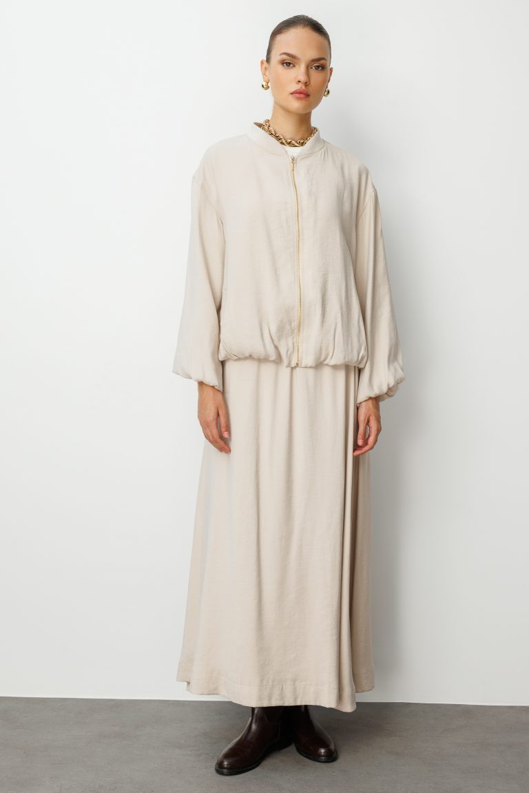 Mizalle Modal Karışımlı Taş Rengi Oversize Bomber Ceket - Mizalle