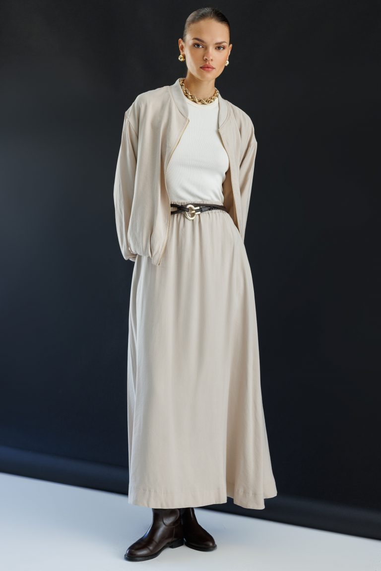 Mizalle Modal Karışımlı Taş Rengi Oversize Bomber Ceket - Mizalle