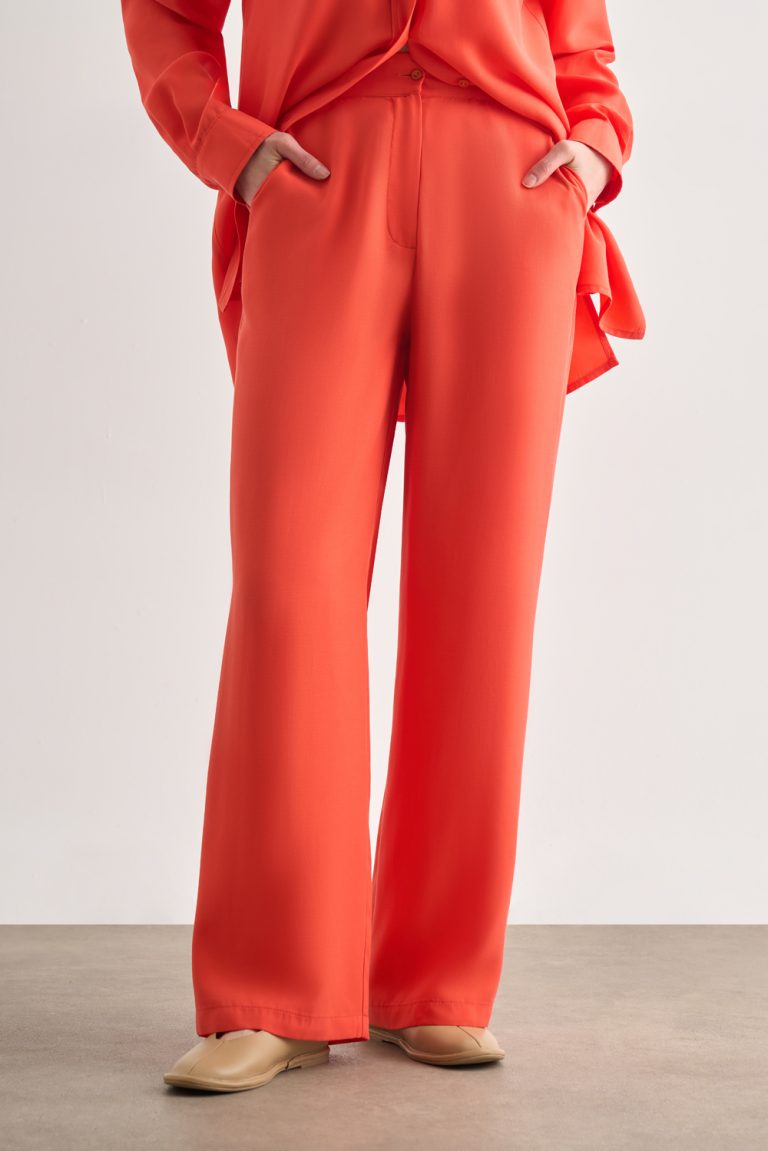 Mizalle Nar Çiçeği Kemerli Rahat Kesim Modal Pantolon - Mizalle