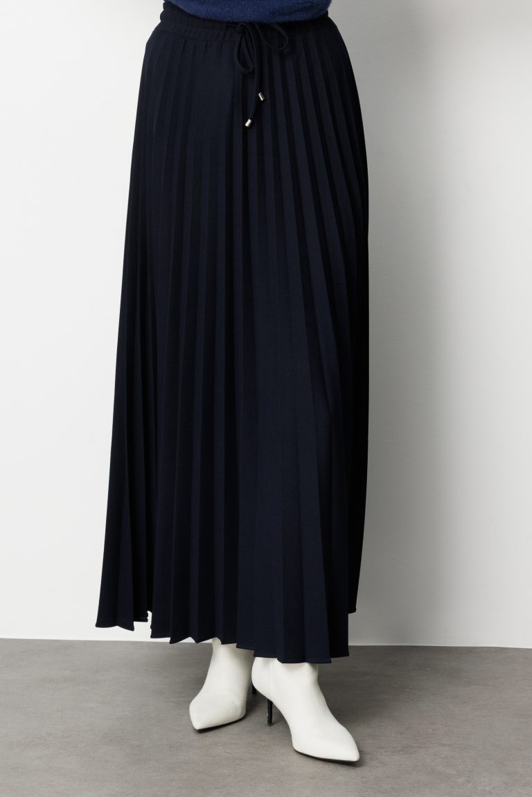 Mizalle Örme Krep Piliseli Maksi Lacivert Etek - Mizalle