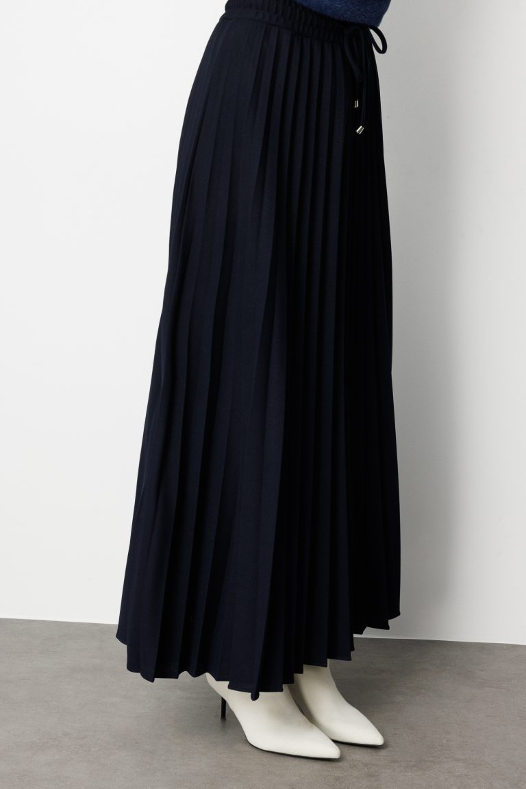 Mizalle Örme Krep Piliseli Maksi Lacivert Etek - Mizalle