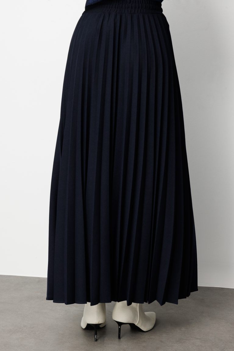 Mizalle Örme Krep Piliseli Maksi Lacivert Etek - Mizalle