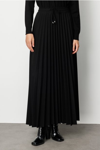 Mizalle Örme Krep Piliseli Maksi Siyah Etek - Mizalle