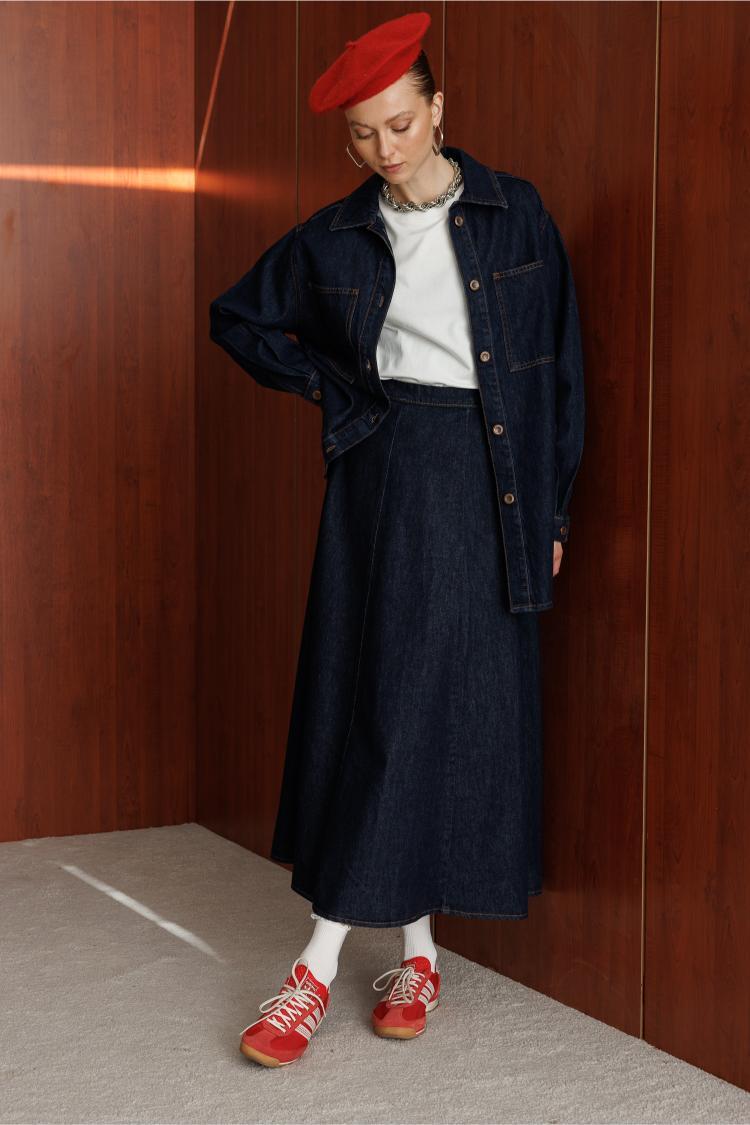 Mizalle Oversize Cepli Düğmeli Lacivert Denim Tunik - 6