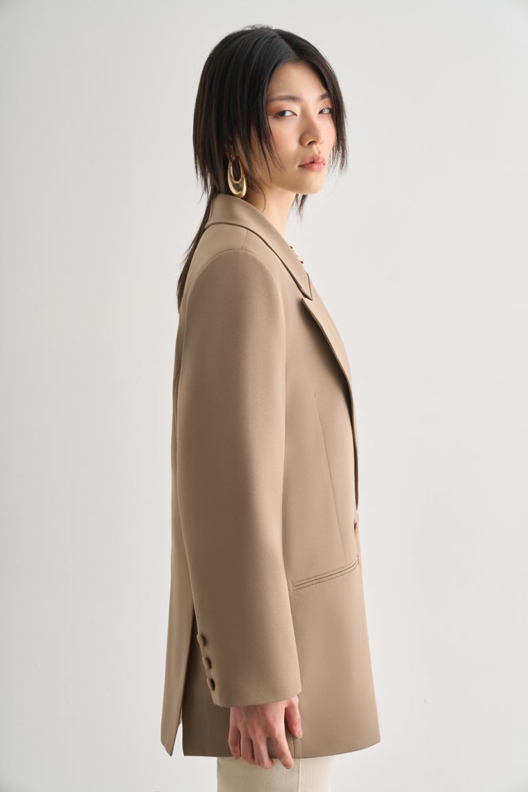 Mizalle Oversize Çift Yırtmaçlı Bej Blazer Ceket - Mizalle