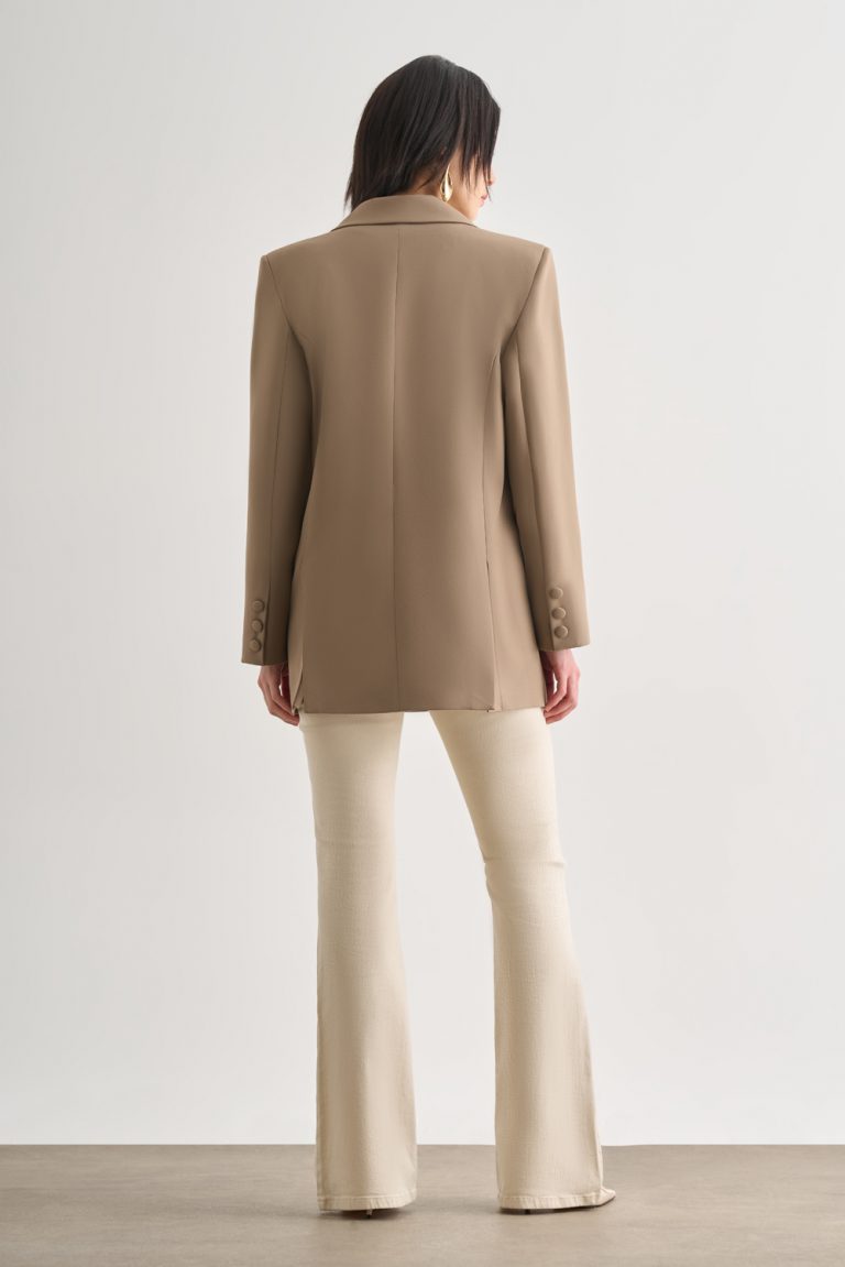 Mizalle Oversize Çift Yırtmaçlı Bej Blazer Ceket - Mizalle