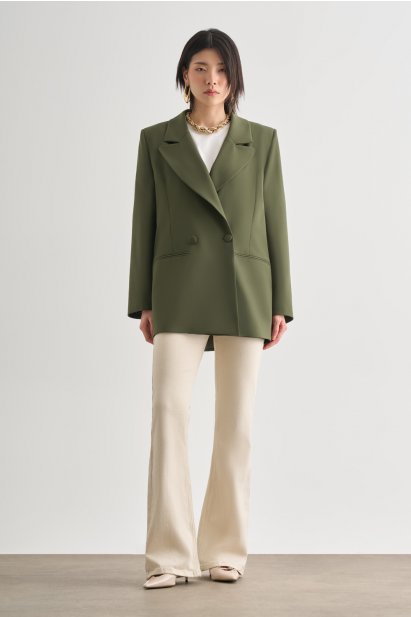 Mizalle Oversize Çift Yırtmaçlı Haki Blazer Ceket - Mizalle