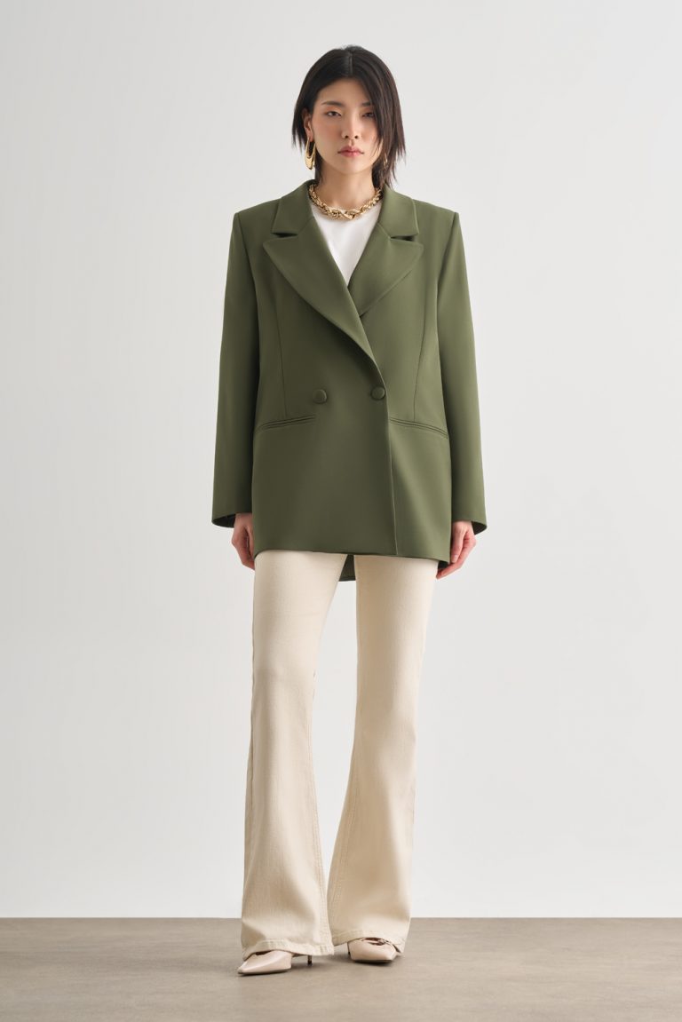 Mizalle Oversize Çift Yırtmaçlı Haki Blazer Ceket - Mizalle