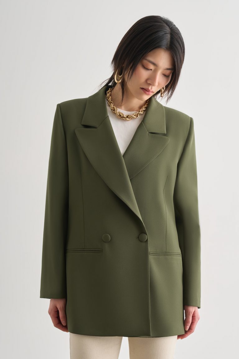 Mizalle Oversize Çift Yırtmaçlı Haki Blazer Ceket - Mizalle