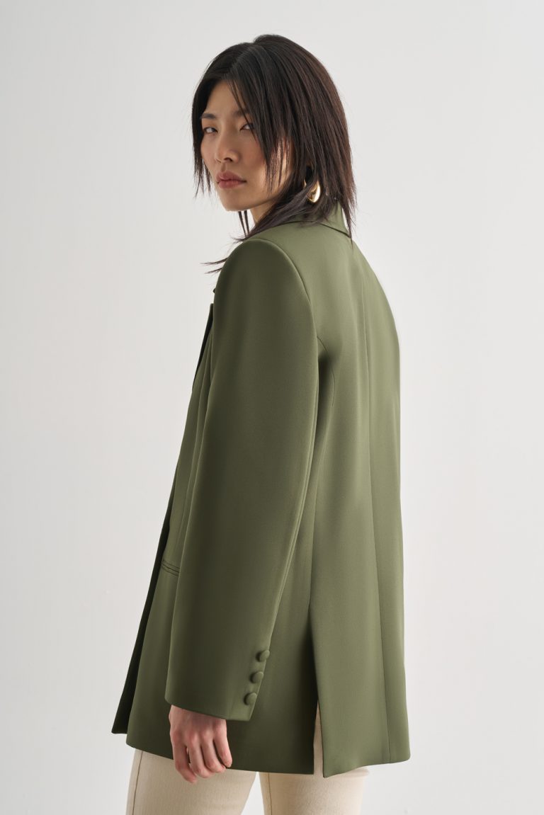 Mizalle Oversize Çift Yırtmaçlı Haki Blazer Ceket - Mizalle