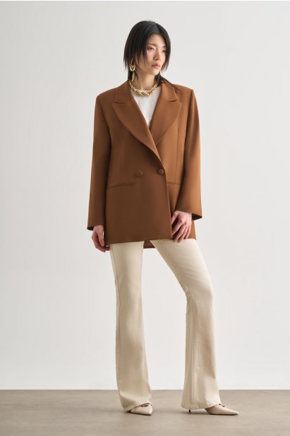 Mizalle Oversize Çift Yırtmaçlı Kahverengi Blazer Ceket - Mizalle