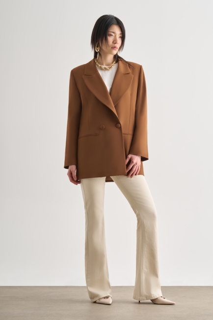 Mizalle - Mizalle Oversize Çift Yırtmaçlı Kahverengi Blazer Ceket Mizalle - Mizalle Oversize Çift Yırtmaçlı Kahverengi Blazer Ceket