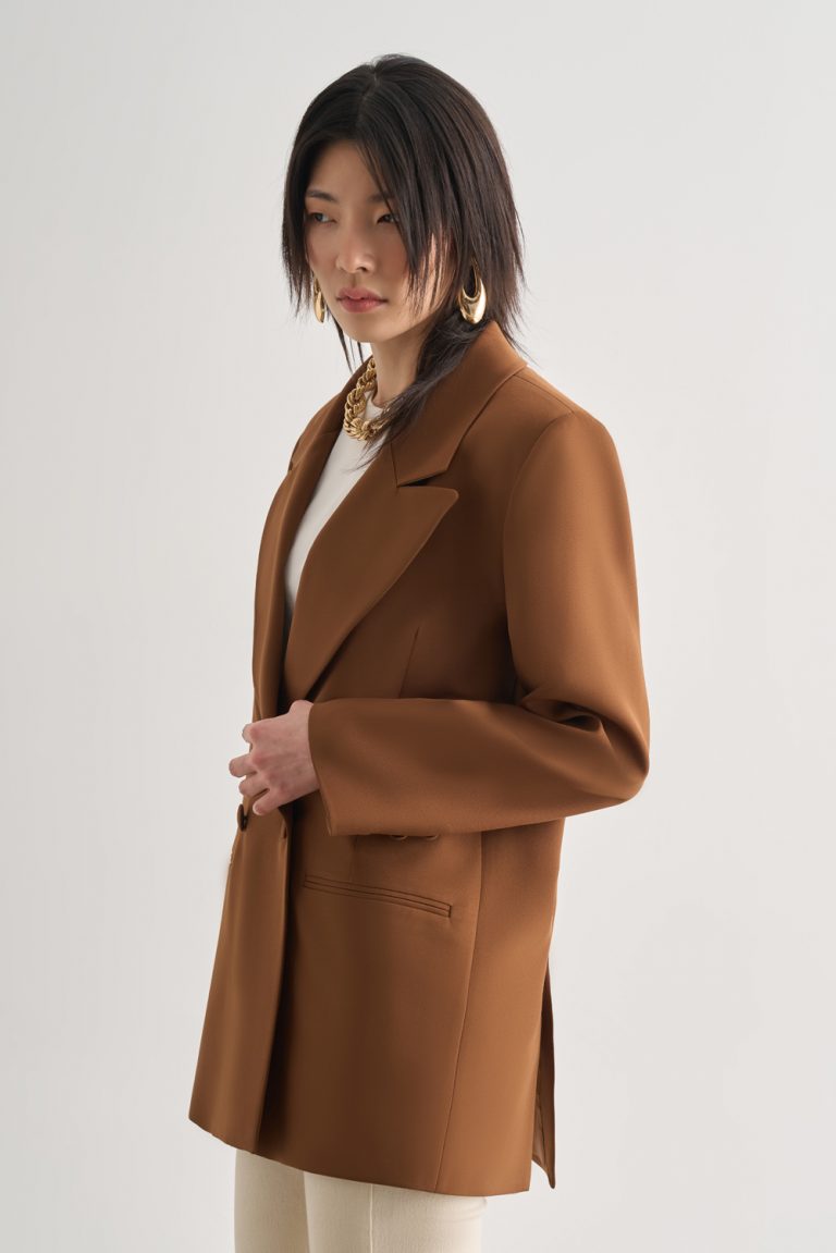 Mizalle Oversize Çift Yırtmaçlı Kahverengi Blazer Ceket - Mizalle