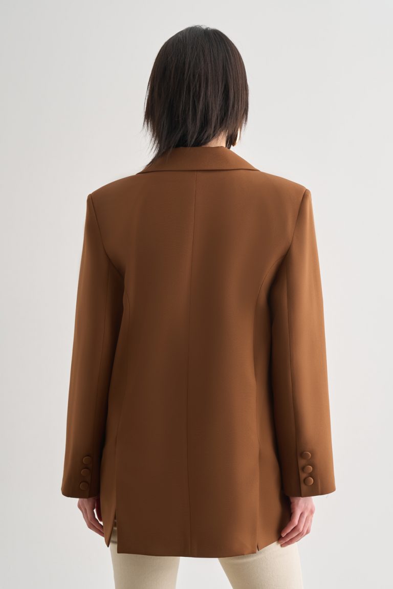 Mizalle Oversize Çift Yırtmaçlı Kahverengi Blazer Ceket - Mizalle