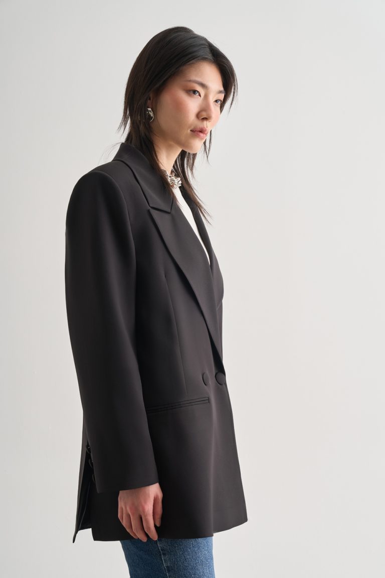 Mizalle Oversize Çift Yırtmaçlı Siyah Blazer Ceket - Mizalle