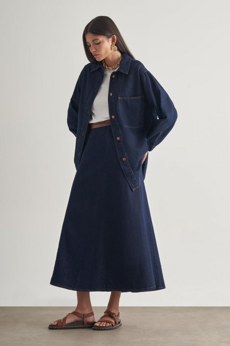 Mizalle Oversize Düğmeli Lacivert Denim Tunik - Mizalle