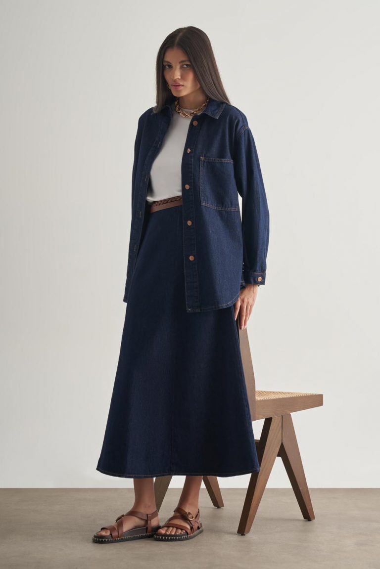 Mizalle Oversize Düğmeli Lacivert Denim Tunik - Mizalle