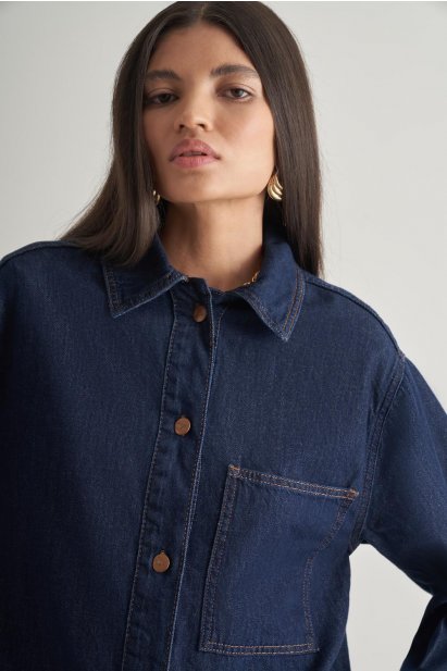 Mizalle Oversize Düğmeli Lacivert Denim Tunik - Mizalle