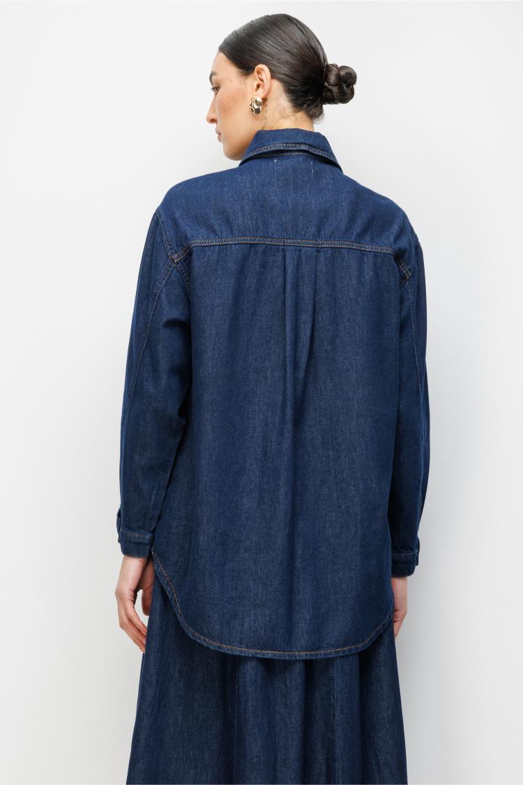 Mizalle Oversize Düğmeli Lacivert Denim Tunik - Mizalle