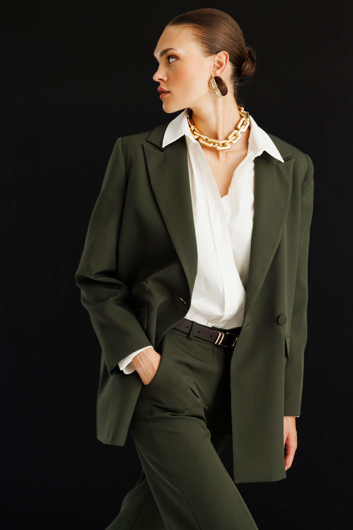 Mizalle - Mizalle Oversize Haki Kruvaze Blazer Ceket Mizalle - Mizalle Oversize Haki Kruvaze Blazer Ceket