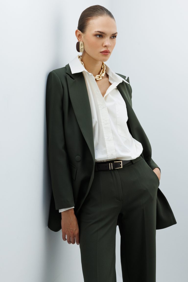 Mizalle Oversize Haki Kruvaze Blazer Ceket - Mizalle