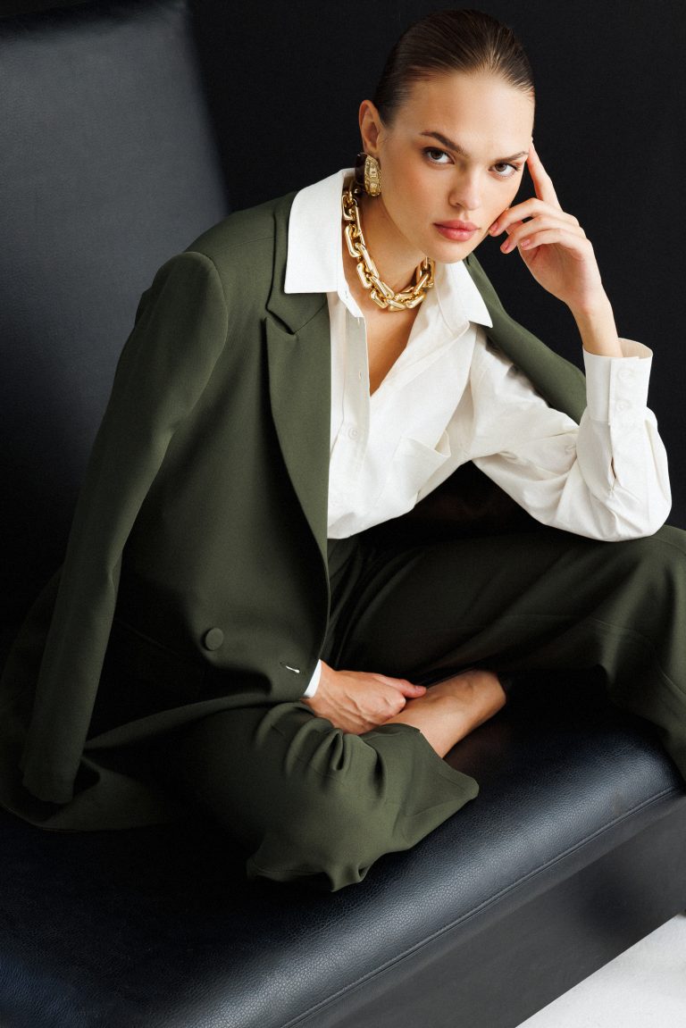 Mizalle Oversize Haki Kruvaze Blazer Ceket - Mizalle