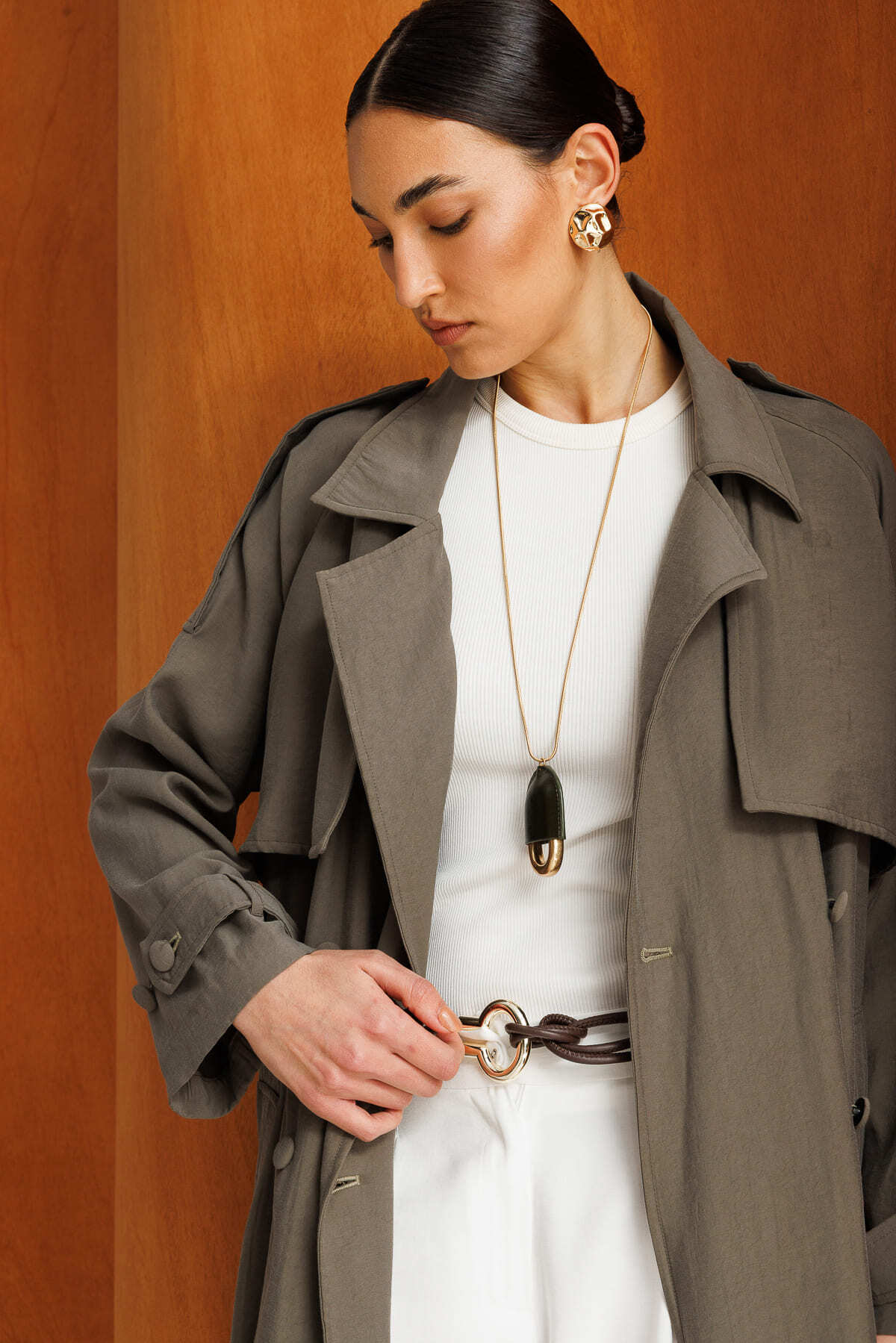 Mizalle Oversize Haki Tencel Trençkot - 5