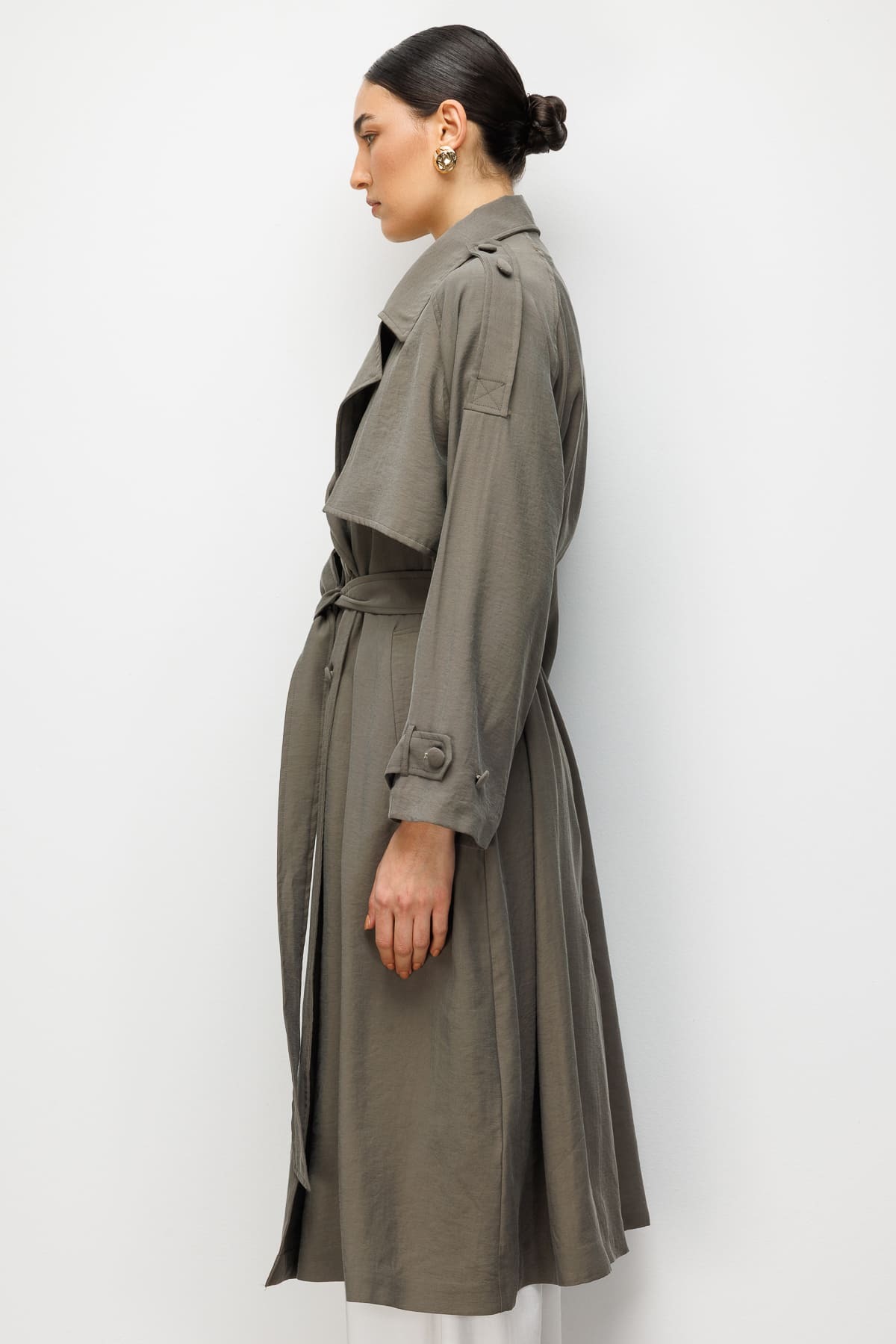 Mizalle Oversize Haki Tencel Trençkot - 7