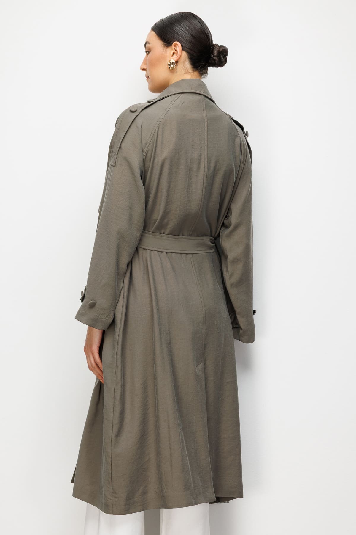 Mizalle Oversize Haki Tencel Trençkot - 8