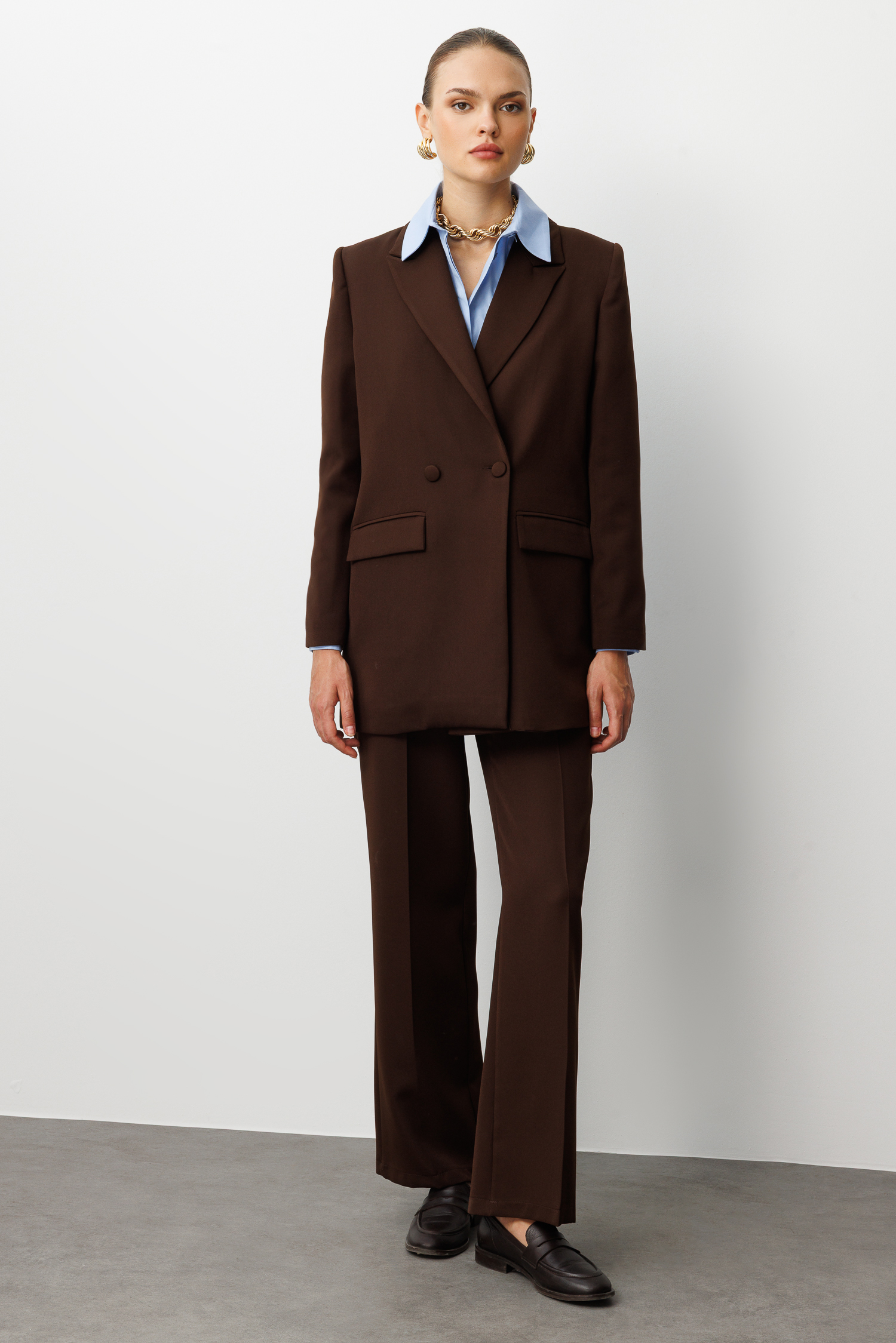 Mizalle Oversize Kahverengi Kruvaze Blazer Ceket Mizalle Oversize Kahverengi Kruvaze Blazer Ceket