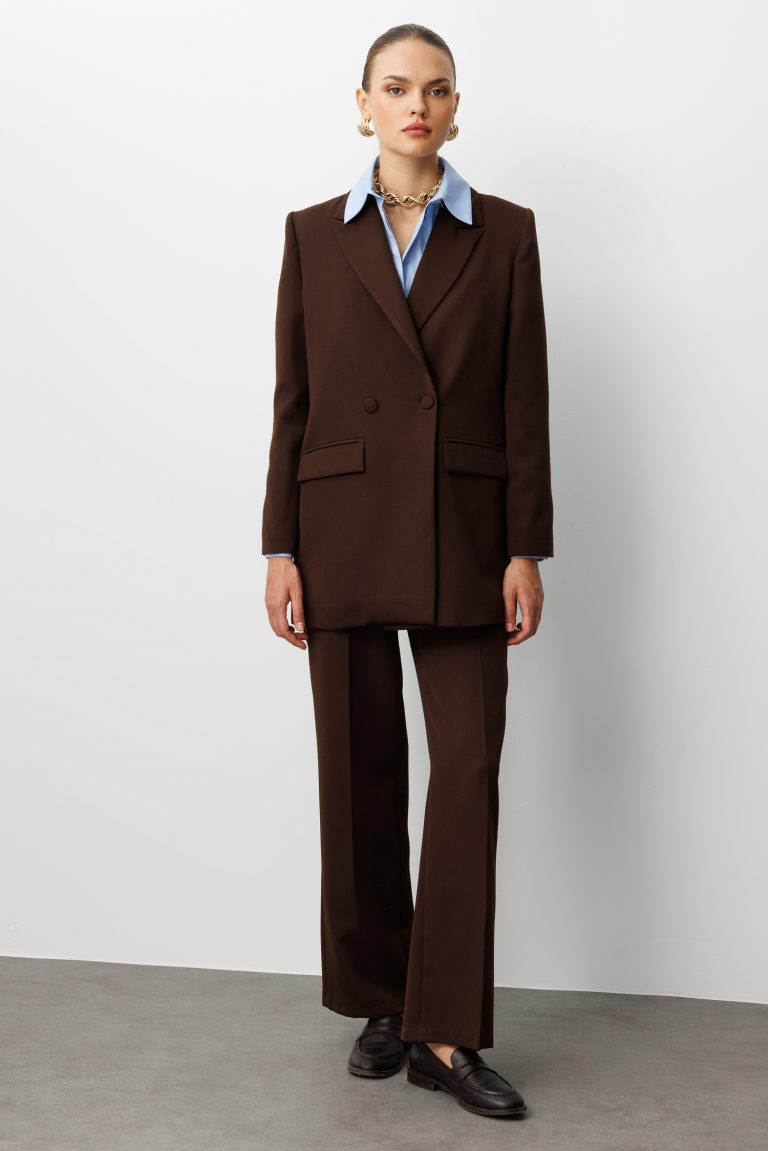 Mizalle Oversize Kahverengi Kruvaze Blazer Ceket - Mizalle