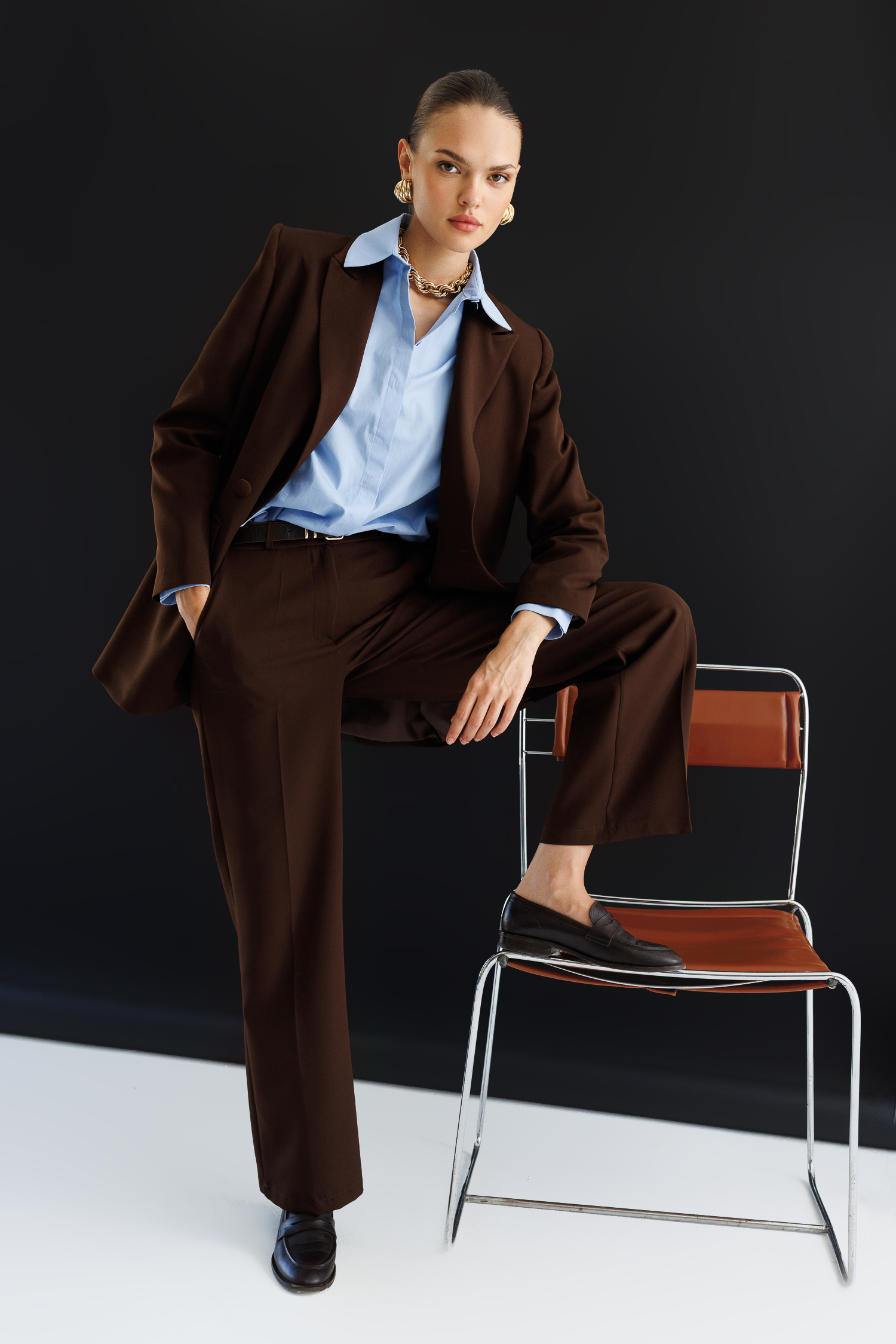 Mizalle Oversize Kahverengi Kruvaze Blazer Ceket Mizalle Oversize Kahverengi Kruvaze Blazer Ceket