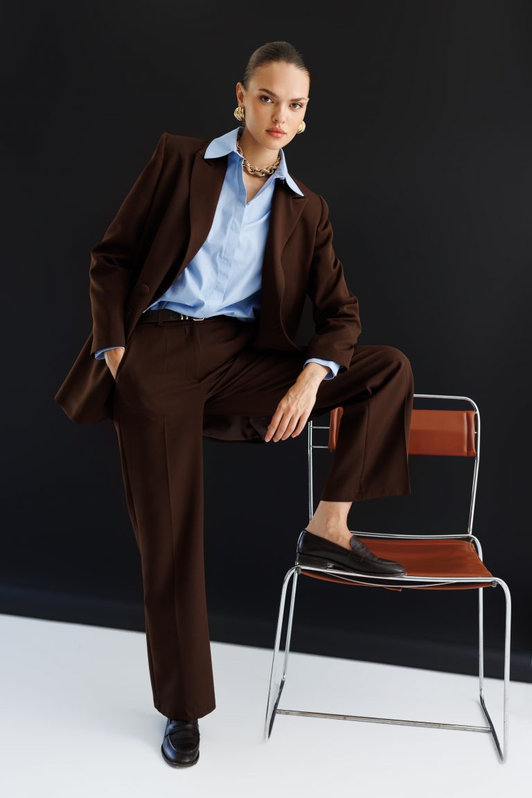 Mizalle Oversize Kahverengi Kruvaze Blazer Ceket - Mizalle