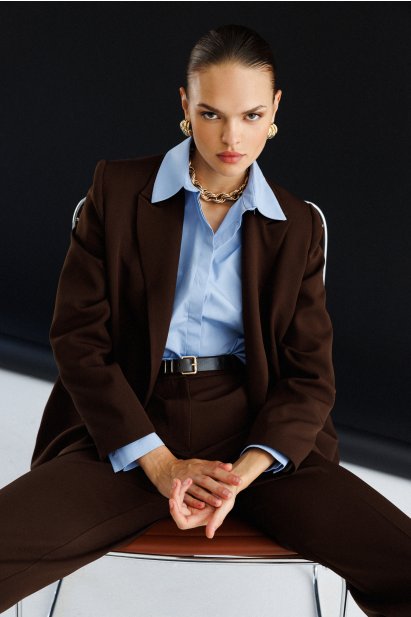 Mizalle Oversize Kahverengi Kruvaze Blazer Ceket - Mizalle