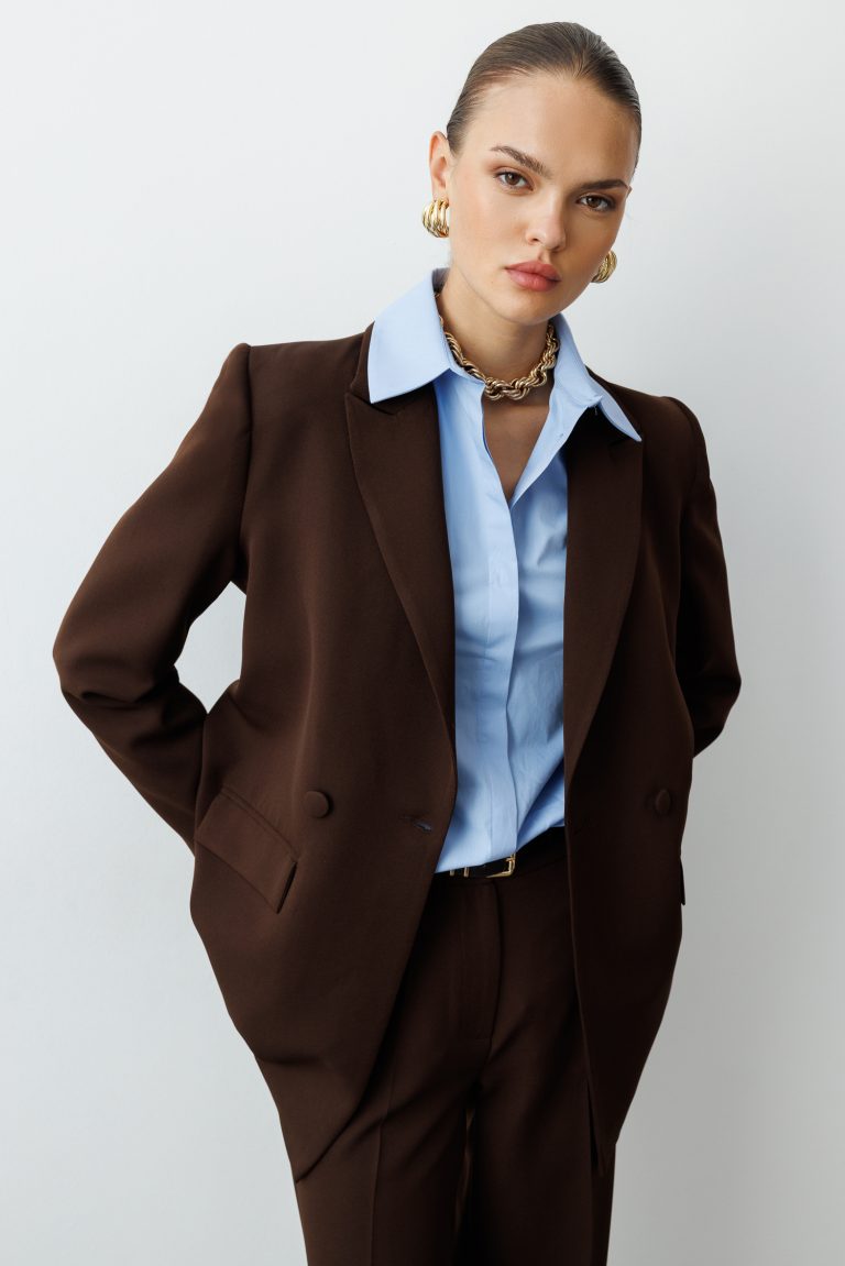 Mizalle Oversize Kahverengi Kruvaze Blazer Ceket - Mizalle