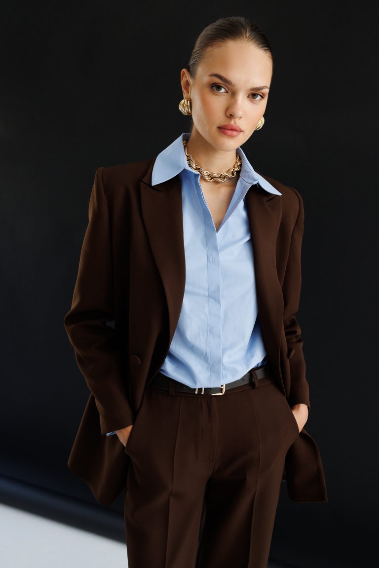 Mizalle Oversize Kahverengi Kruvaze Blazer Ceket - Mizalle