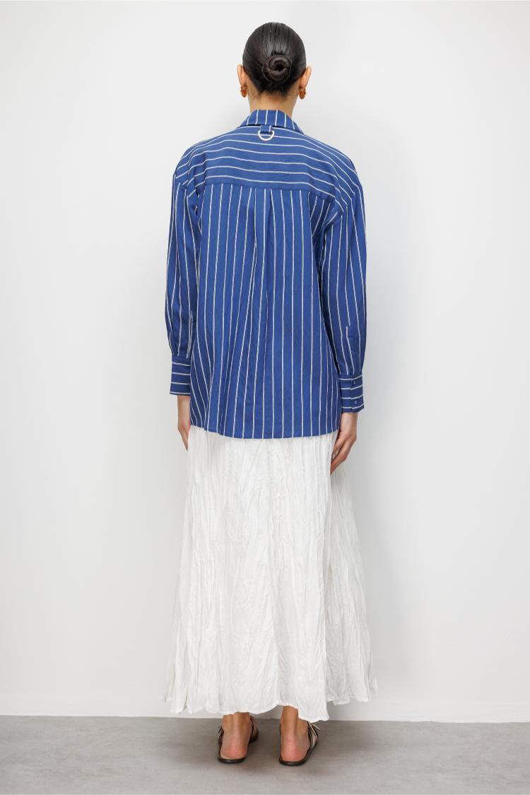 Mizalle Oversize Lacivert Çizgili Gömlek - 5