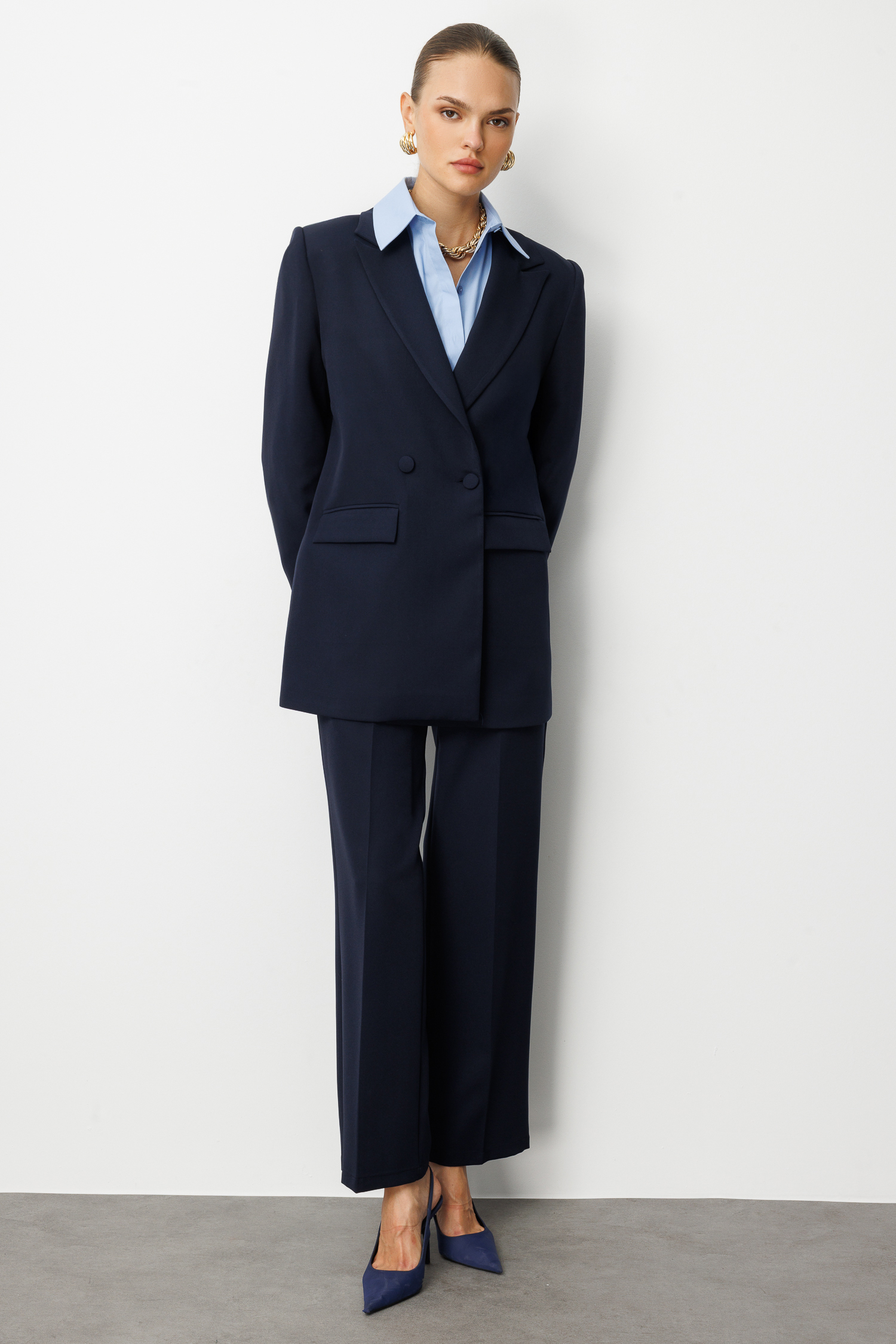 Mizalle Oversize Lacivert Kruvaze Blazer Ceket Mizalle Oversize Lacivert Kruvaze Blazer Ceket